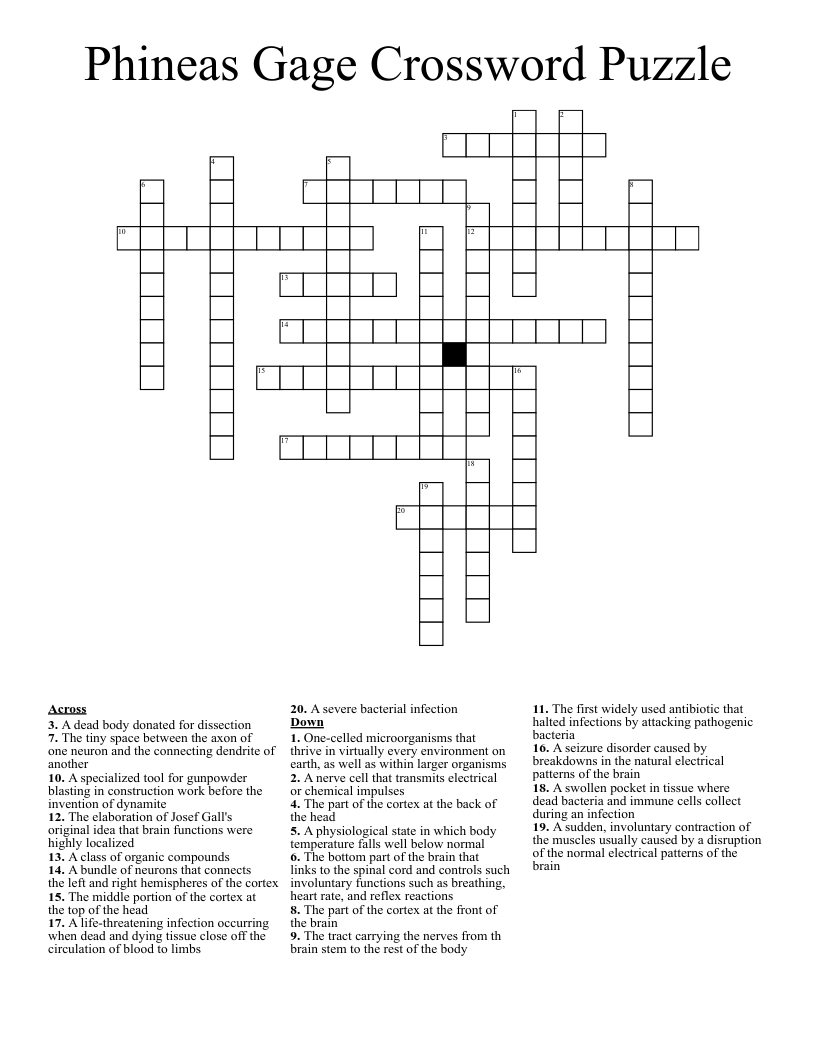 Phineas Gage Crossword Puzzle
