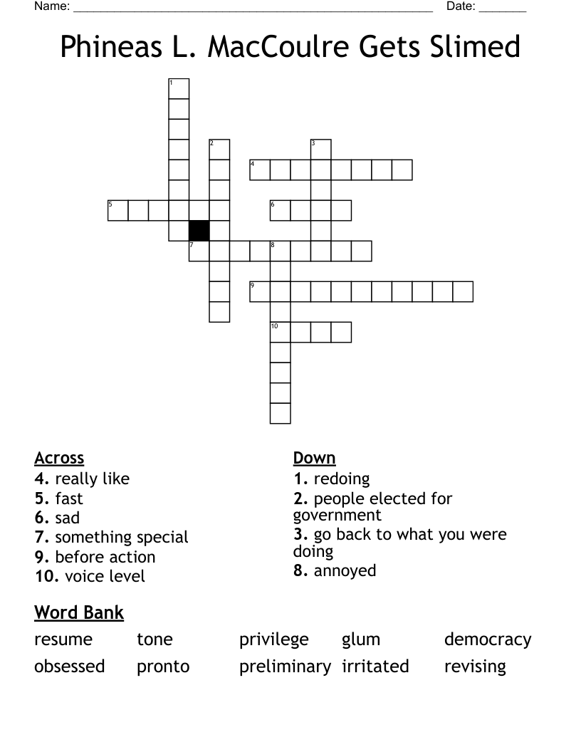 Phineas L. MacCoulre Gets Slimed Crossword