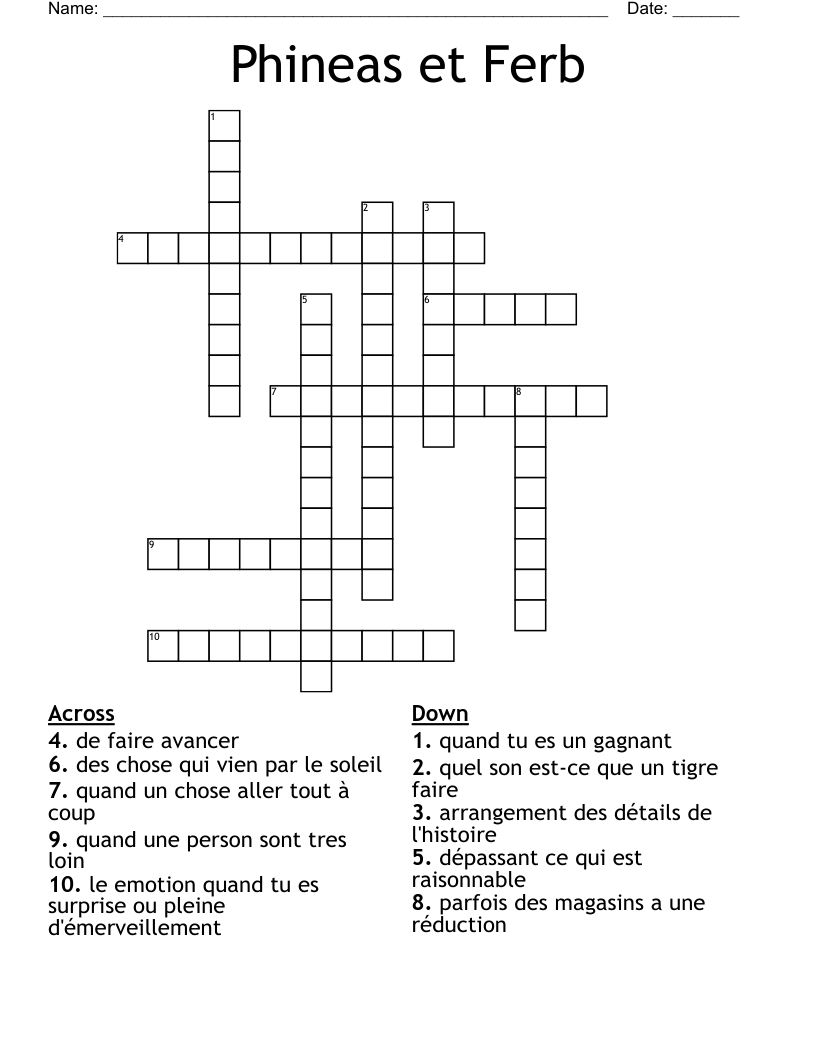 Phineas et Ferb Crossword