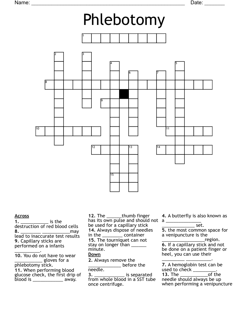 Phlebotomy Crossword