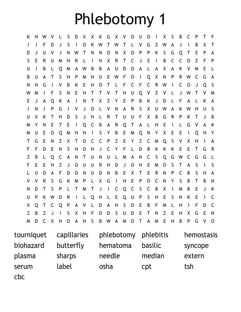 Phlebotomy 1  Word Search
