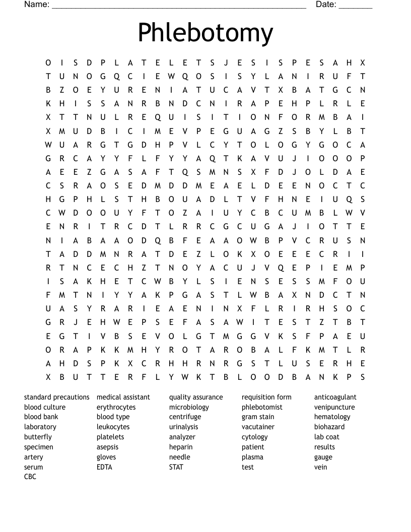 Phlebotomy Word Search