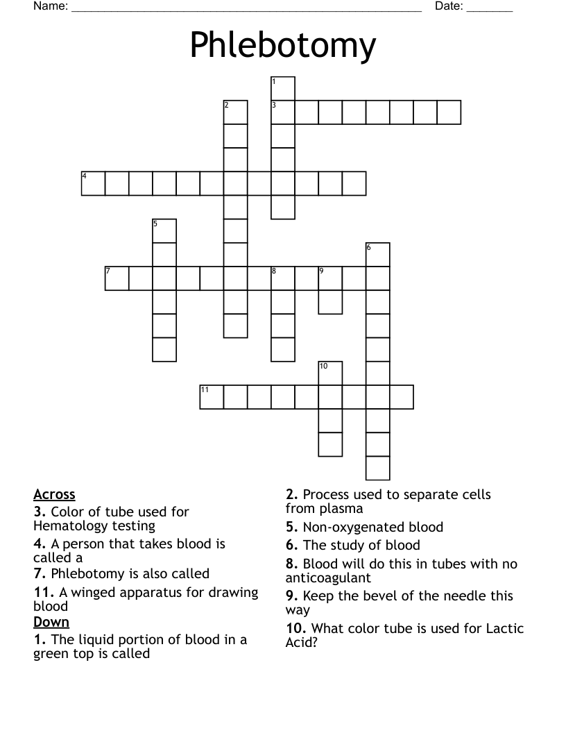Phlebotomy Crossword