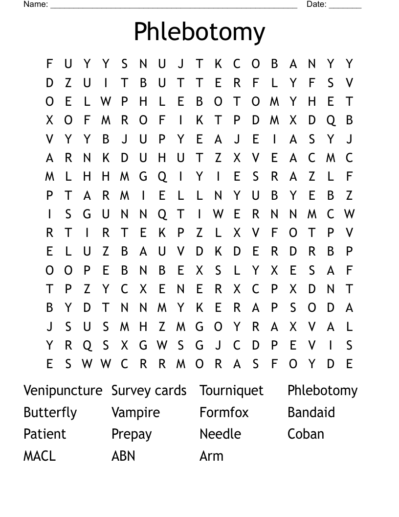 Phlebotomy Word Search