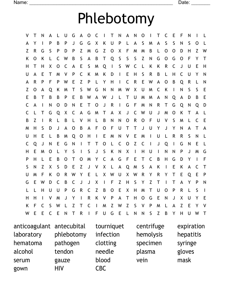Phlebotomy Word Search
