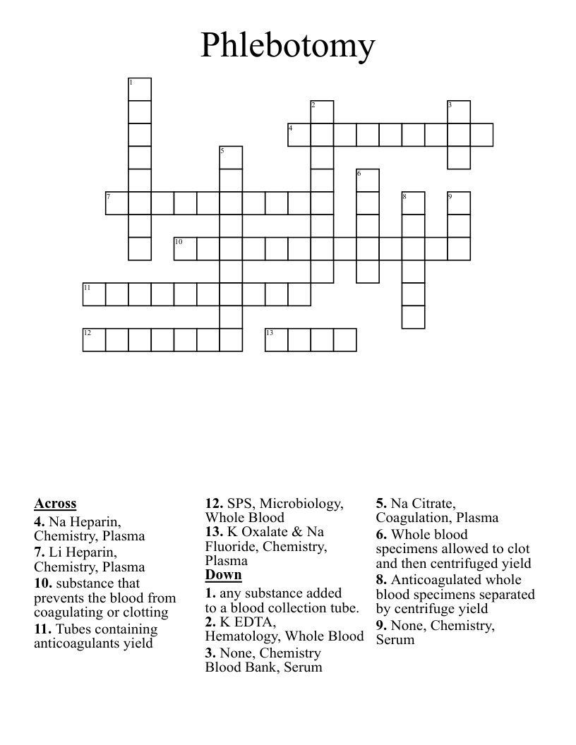 Phlebotomy Crossword