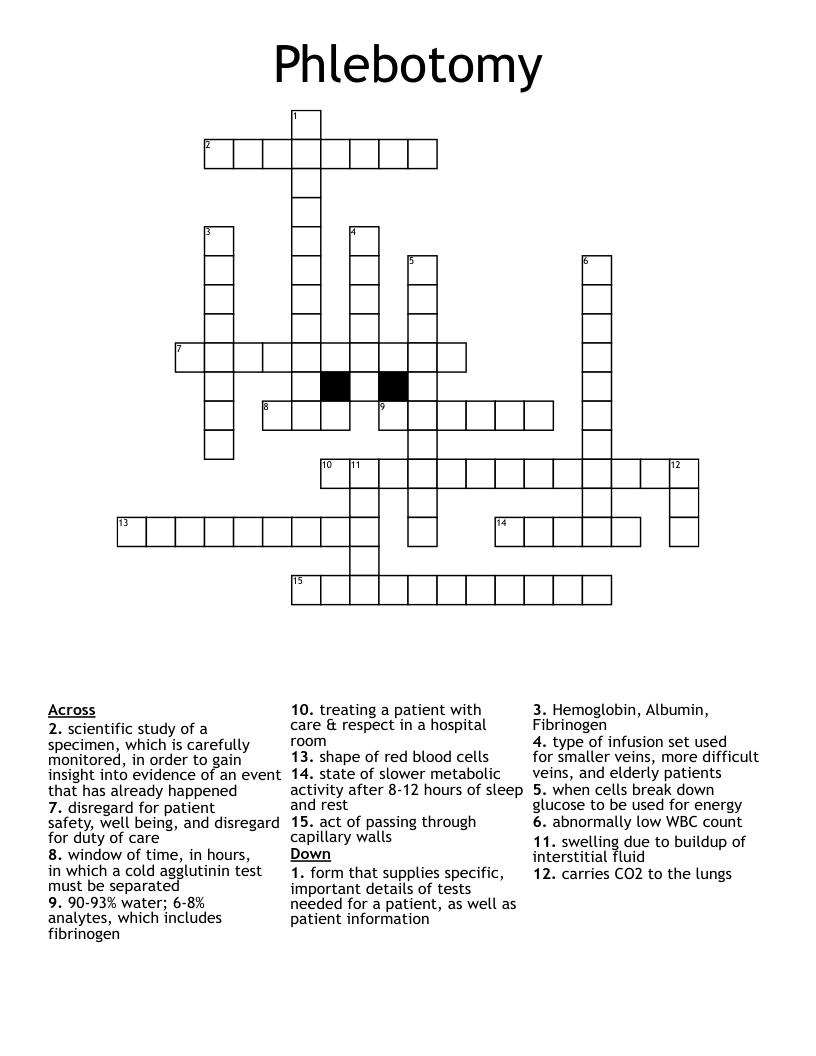 Phlebotomy Crossword