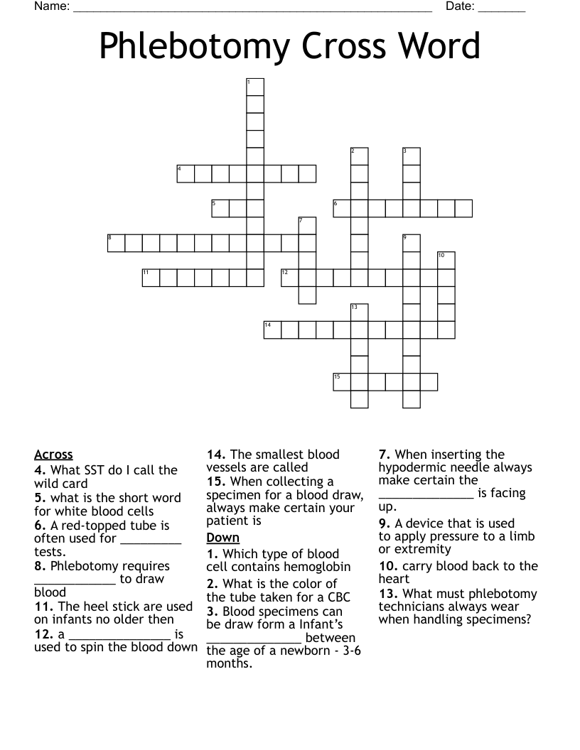 Phlebotomy Cross Word