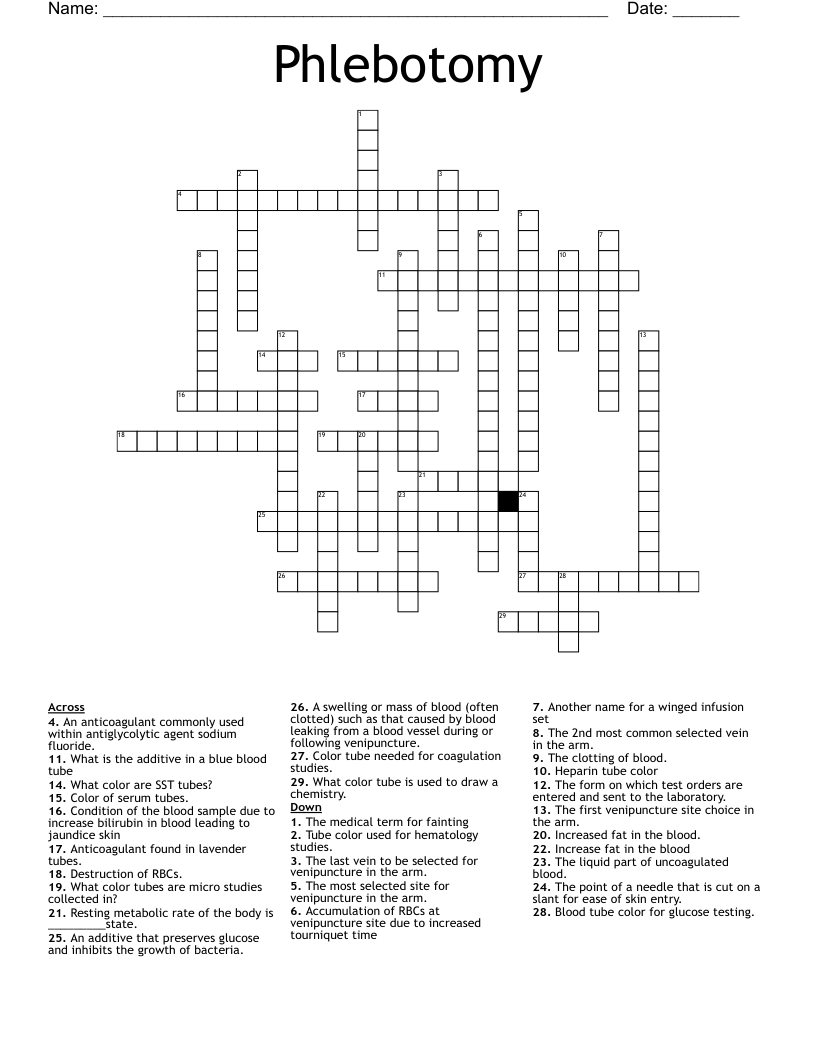 Phlebotomy  Crossword