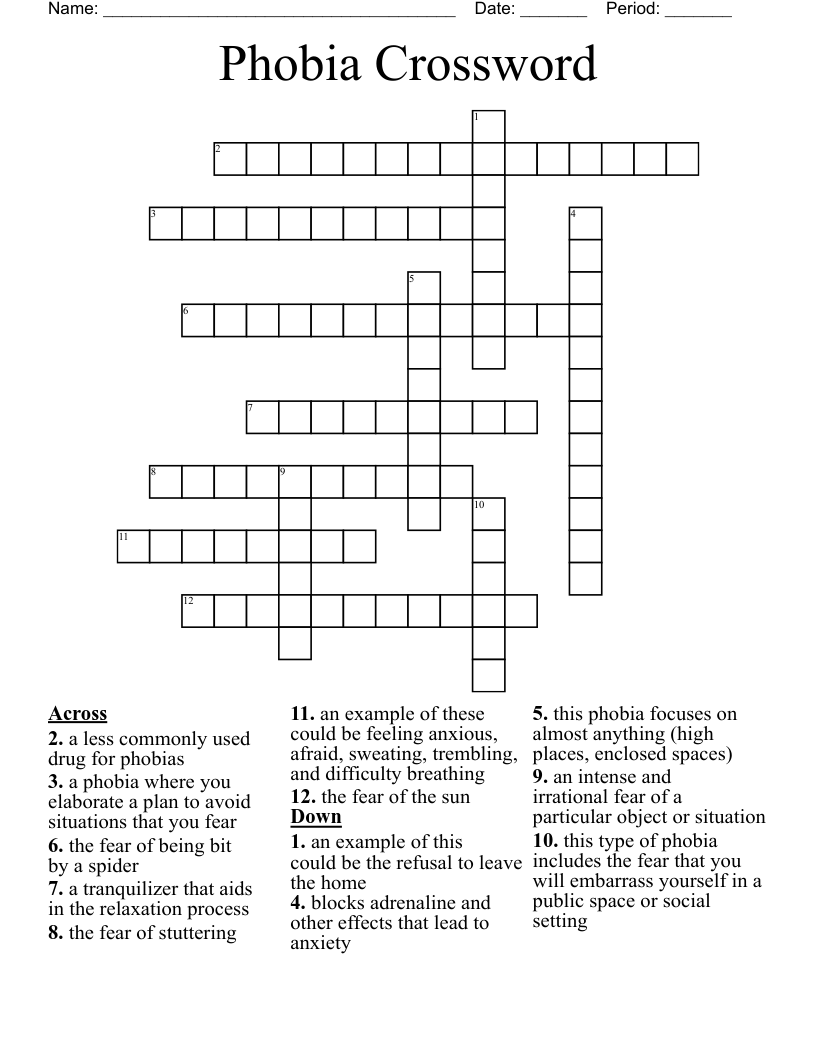Phobia Crossword