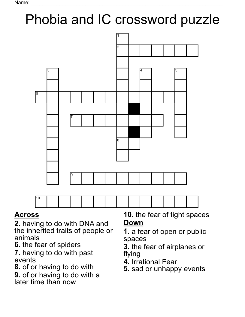 Phobia and IC crossword puzzle