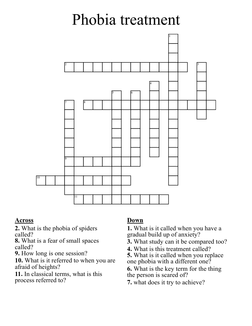 Phobia treatment Crossword