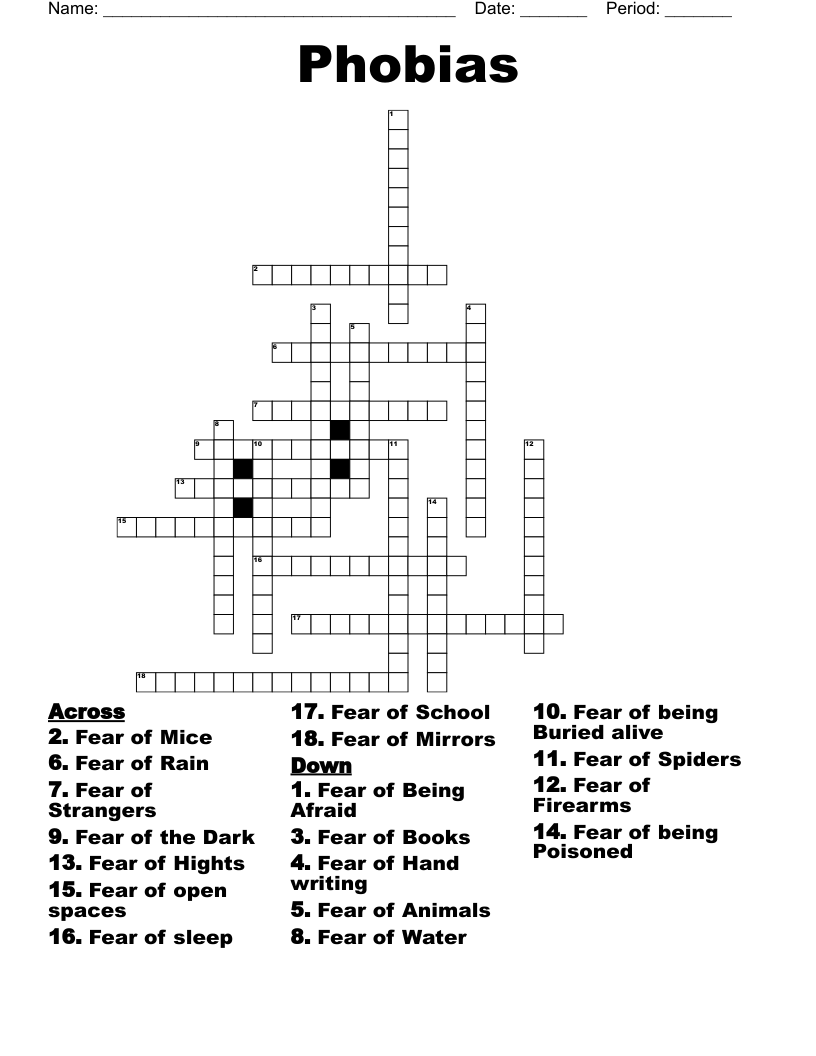 Phobias Crossword