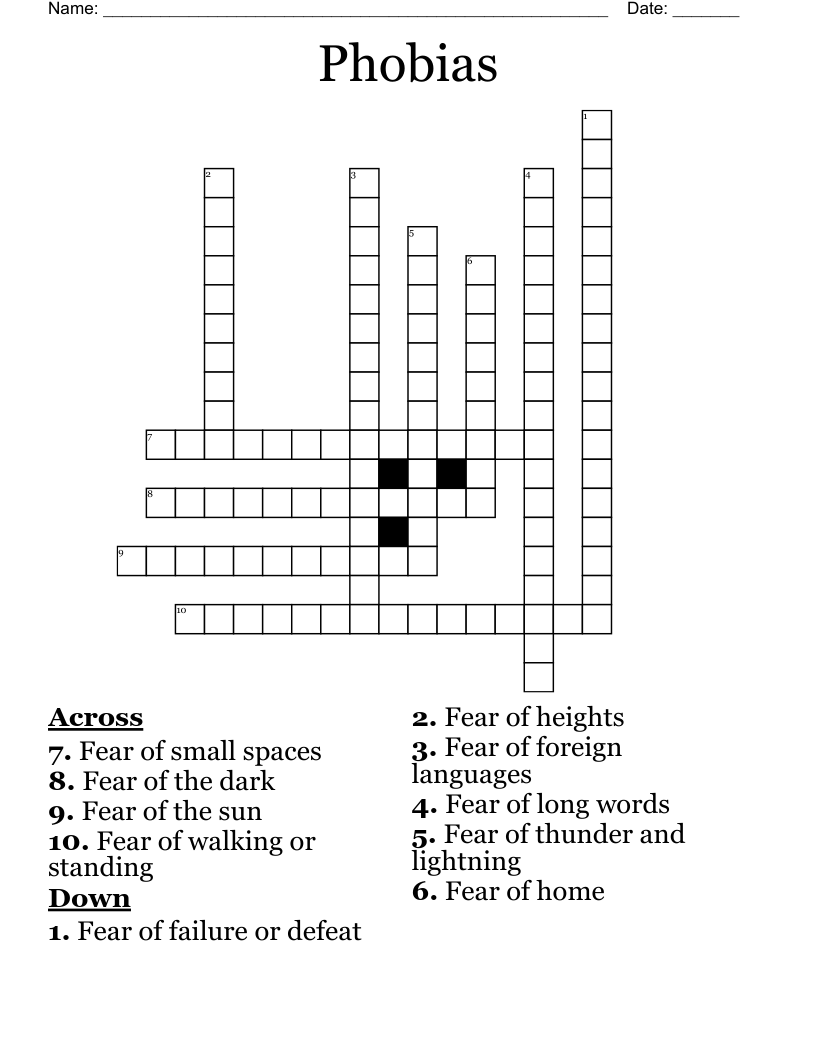 Phobias Crossword