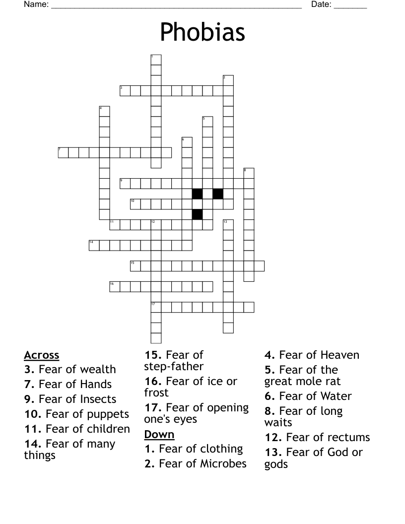 Phobias Crossword