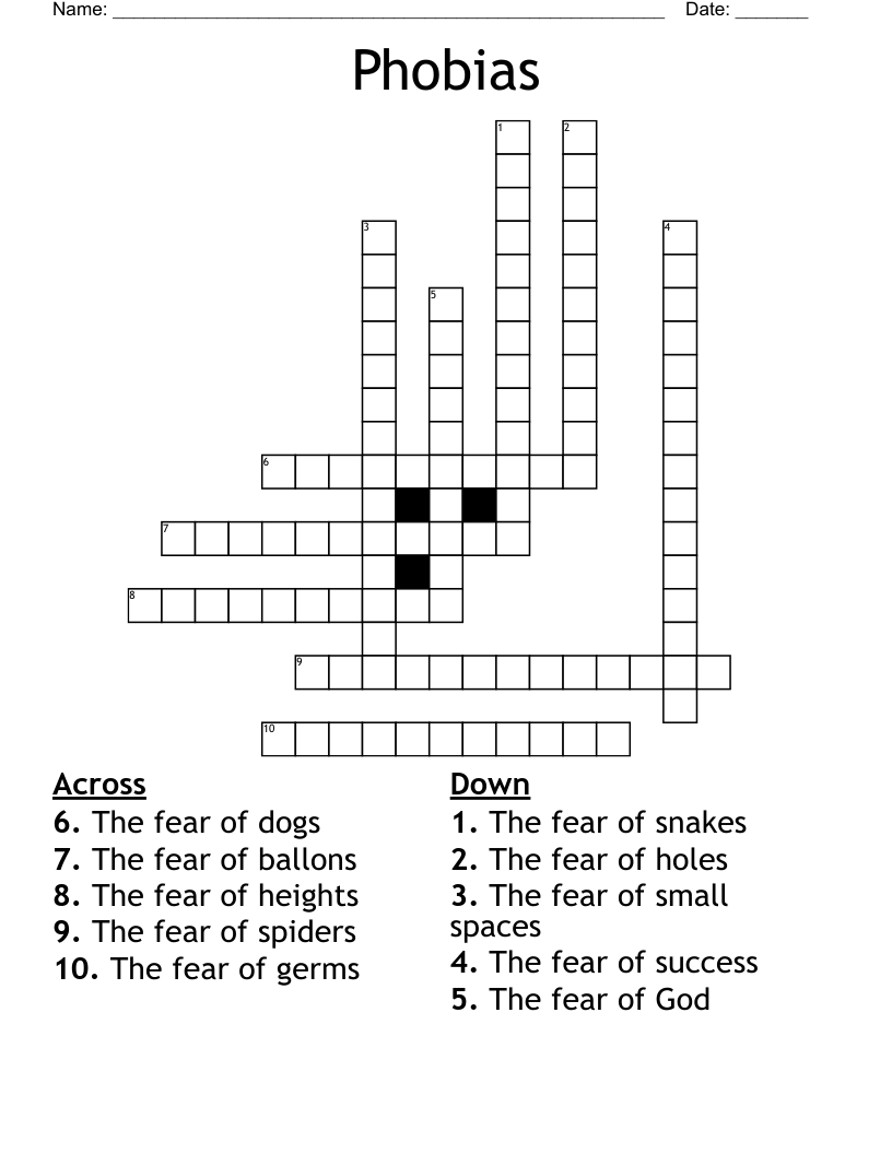 Phobias Crossword
