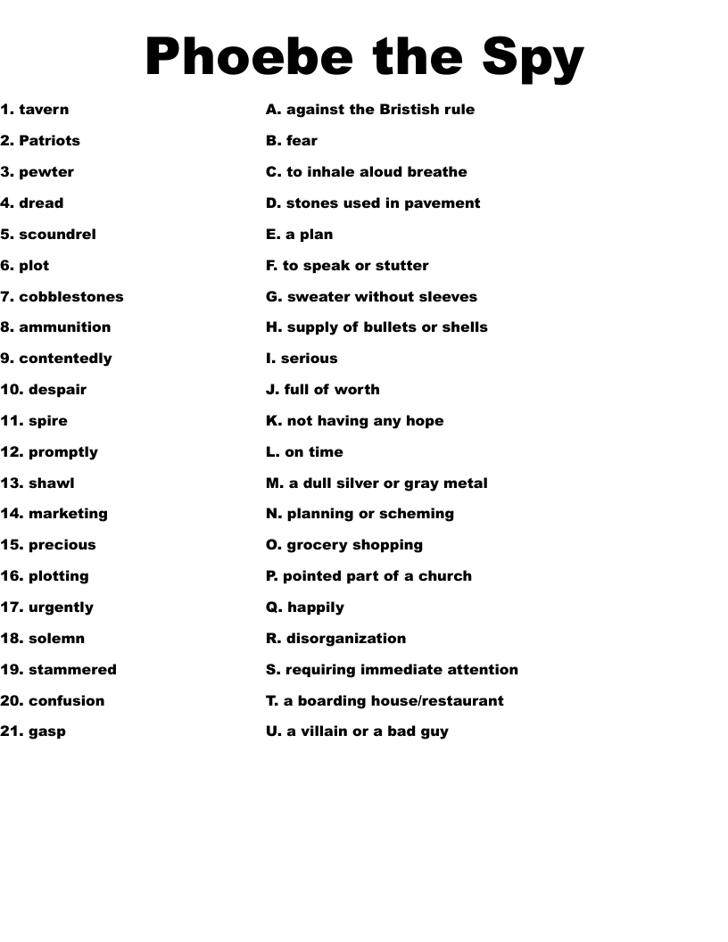Phoebe the Spy Worksheet