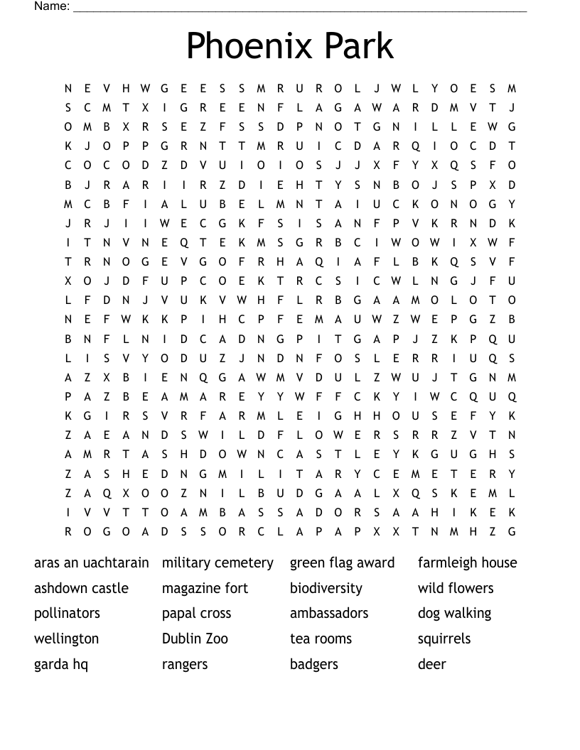 Phoenix Park Word Search