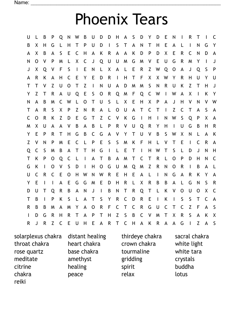 Phoenix Tears Word Search