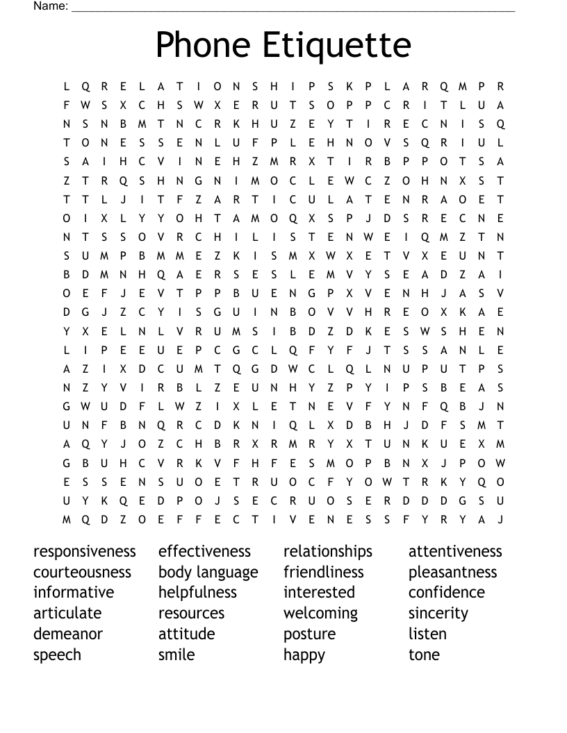 Phone Etiquette Word Search