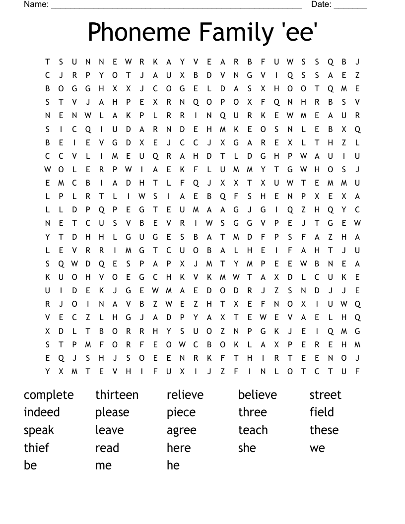 Phoneme Family  'ee' Word Search