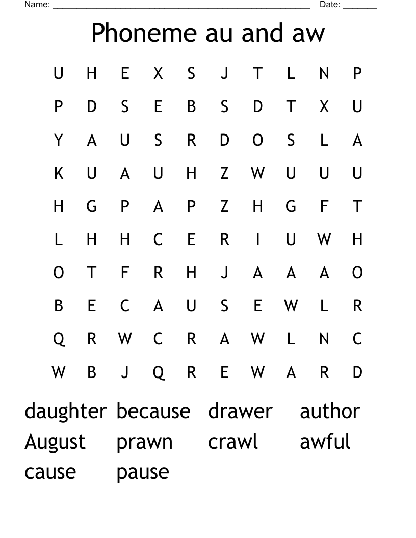 Phoneme au and aw Word Search