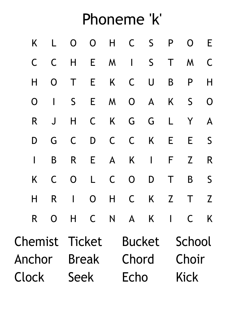 Phoneme 'k' Word Search