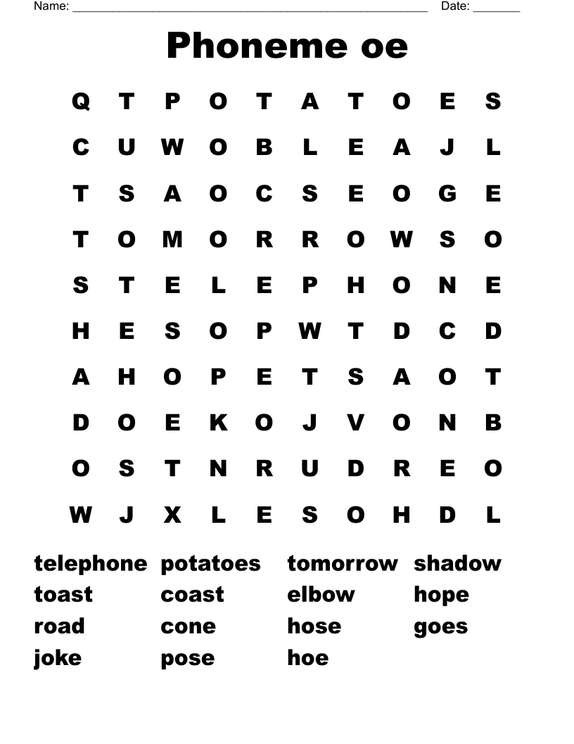 Phoneme oe Word Search