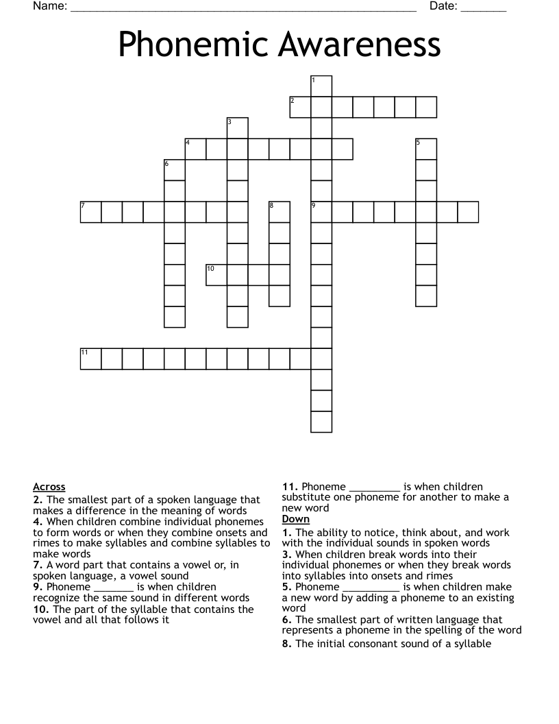 Phonemic Awareness Crossword