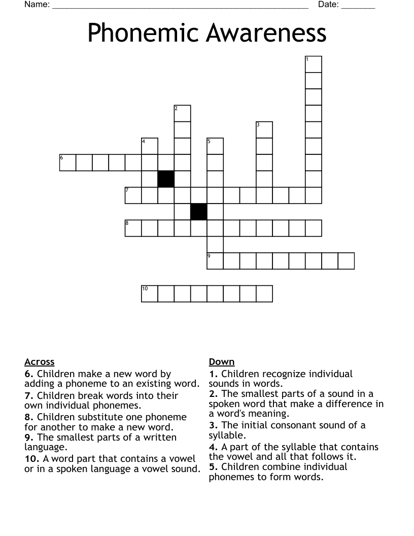 Phonemic Awareness Crossword