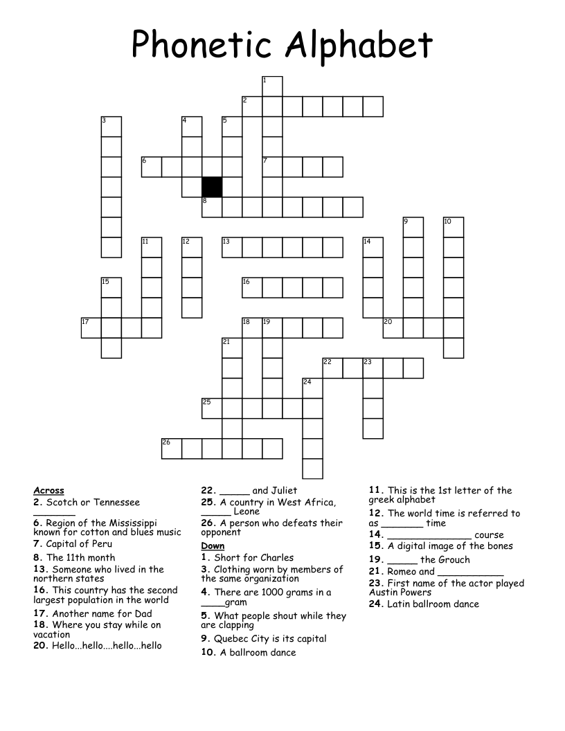 Phonetic Alphabet Crossword