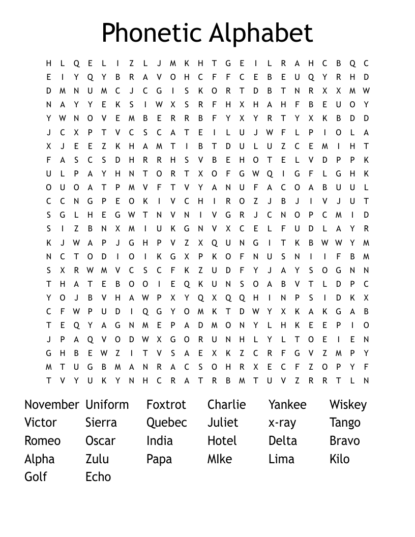 Phonetic Alphabet Word Search