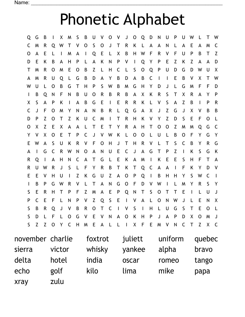 Phonetic Alphabet Word Search