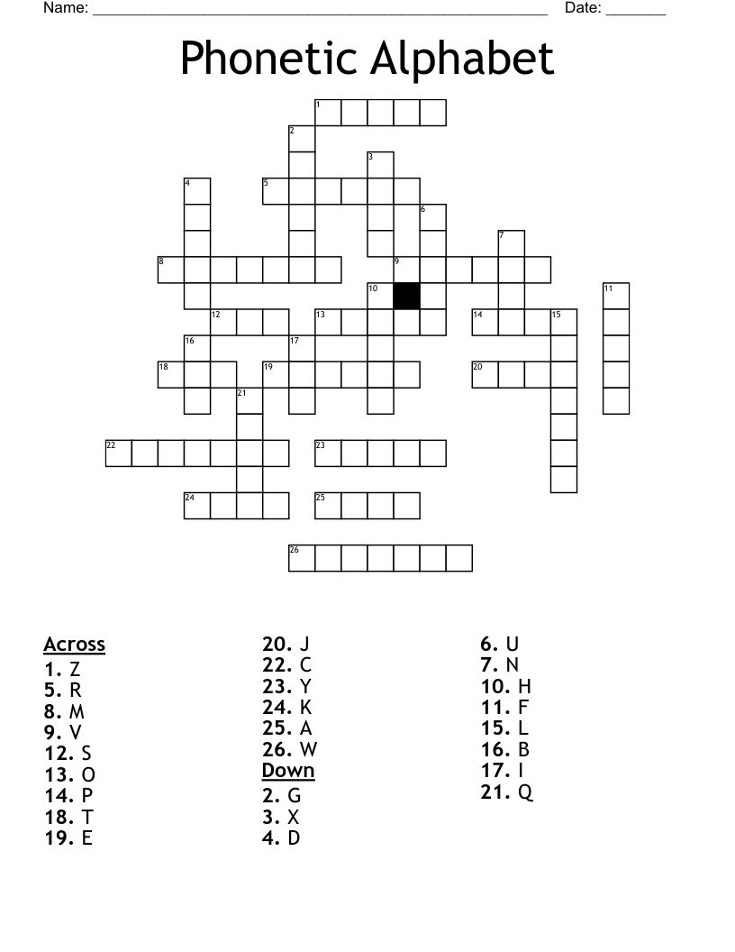 Phonetic Alphabet Crossword