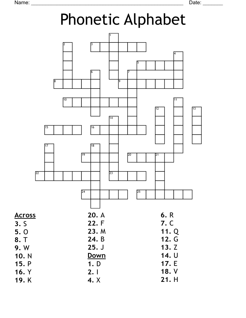 Phonetic Alphabet Crossword