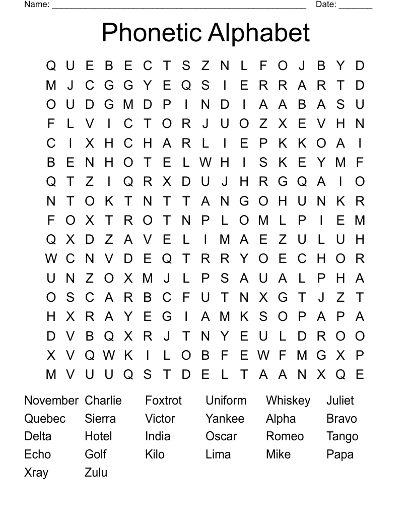 Phonetic Alphabet Word Search