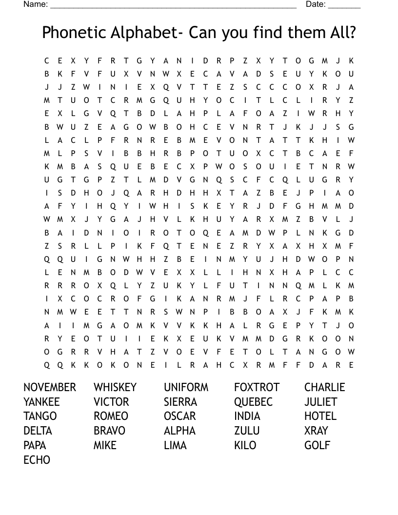 Phonetic Alphabet- Can you find them All? Word Search