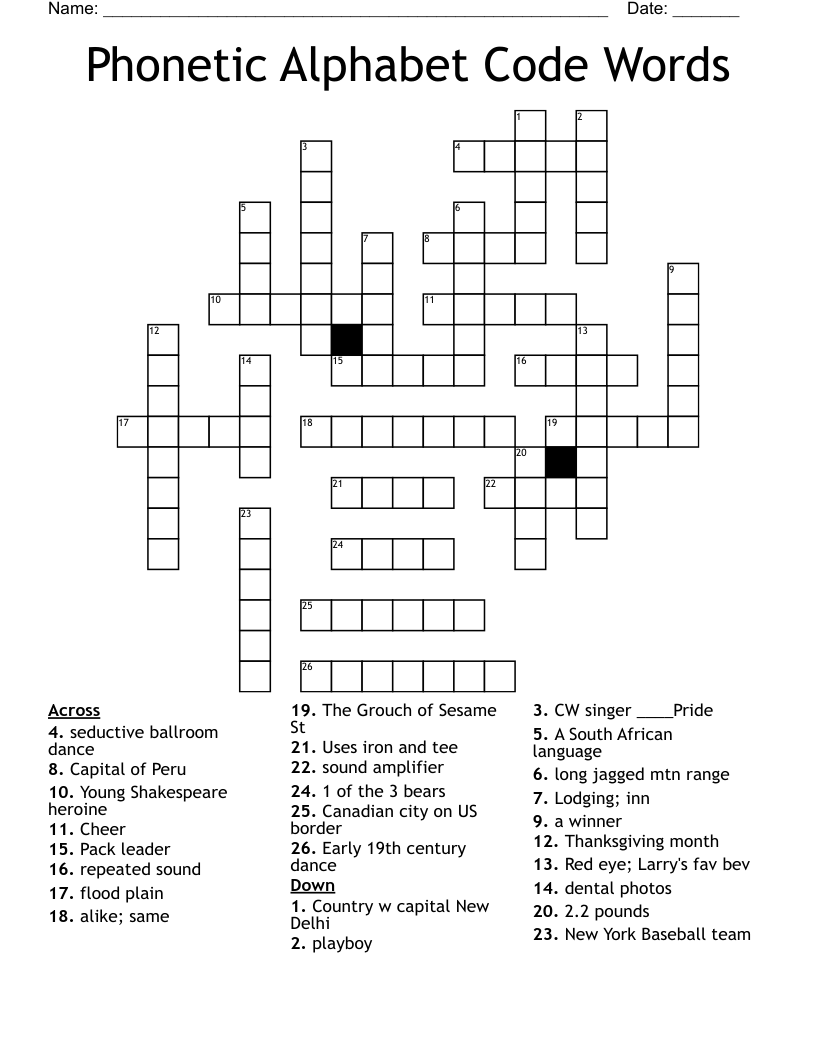 Phonetic Alphabet Code Words Crossword