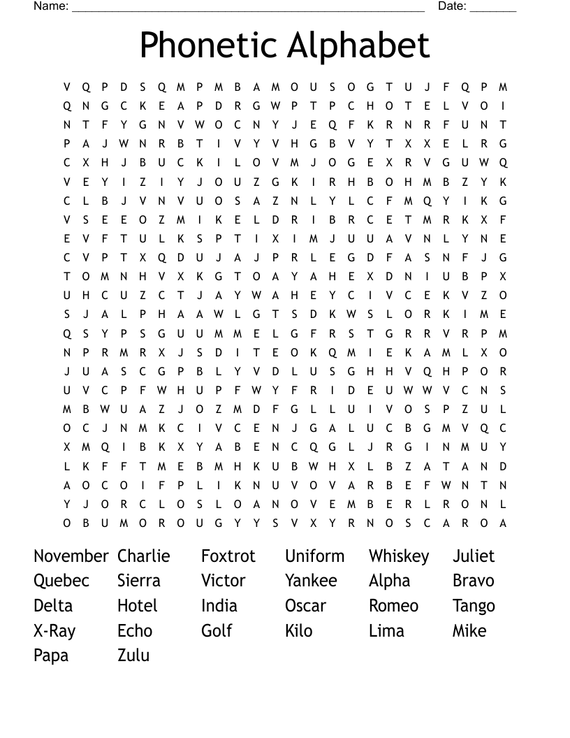 Phonetic Alphabet  Word Search