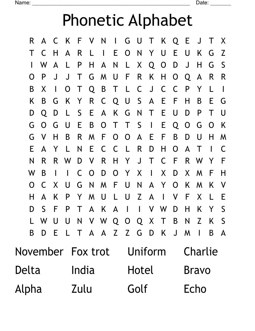 Phonetic Alphabet  Word Search