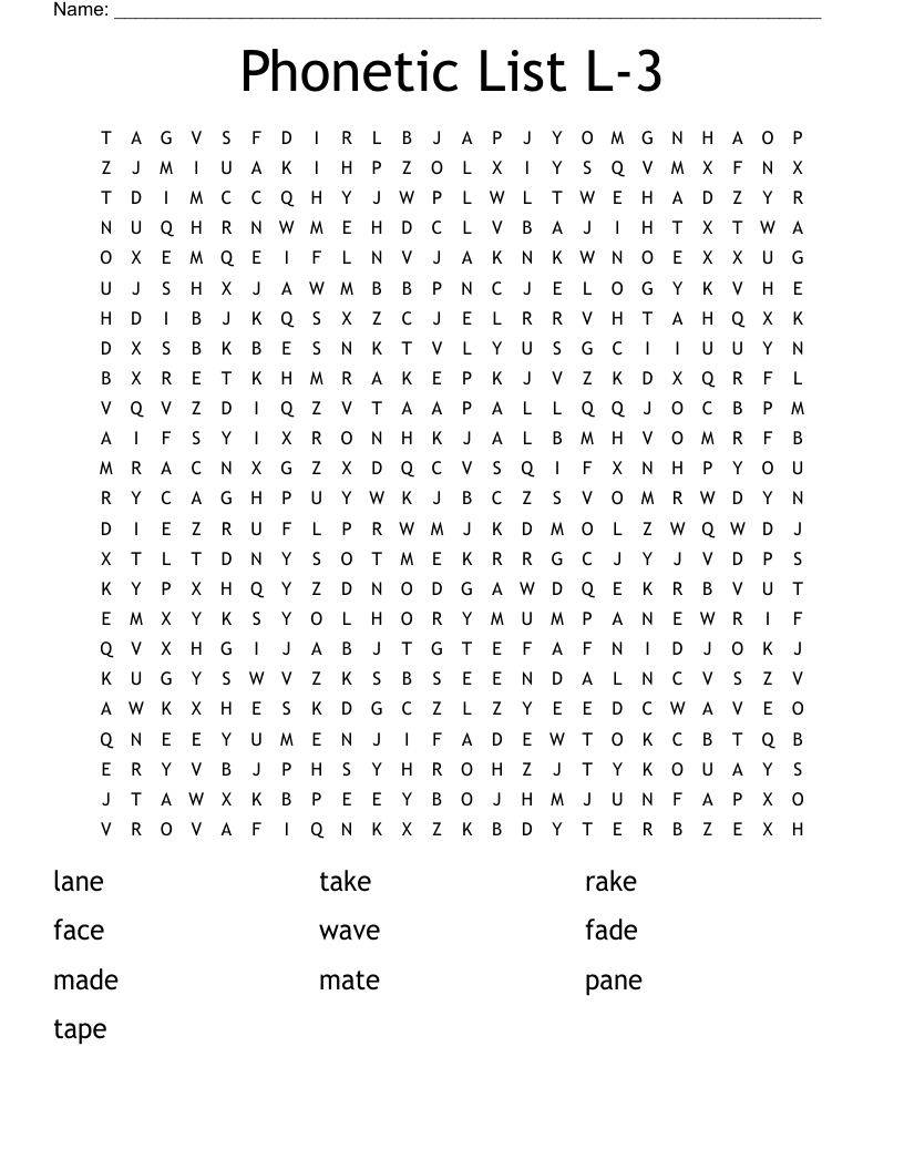 Phonetic List L-3 Word Search
