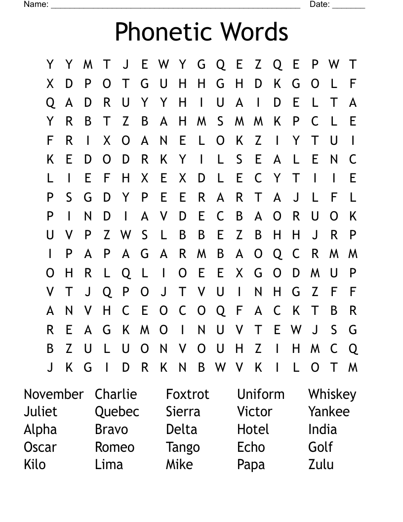 Phonetic Words Word Search