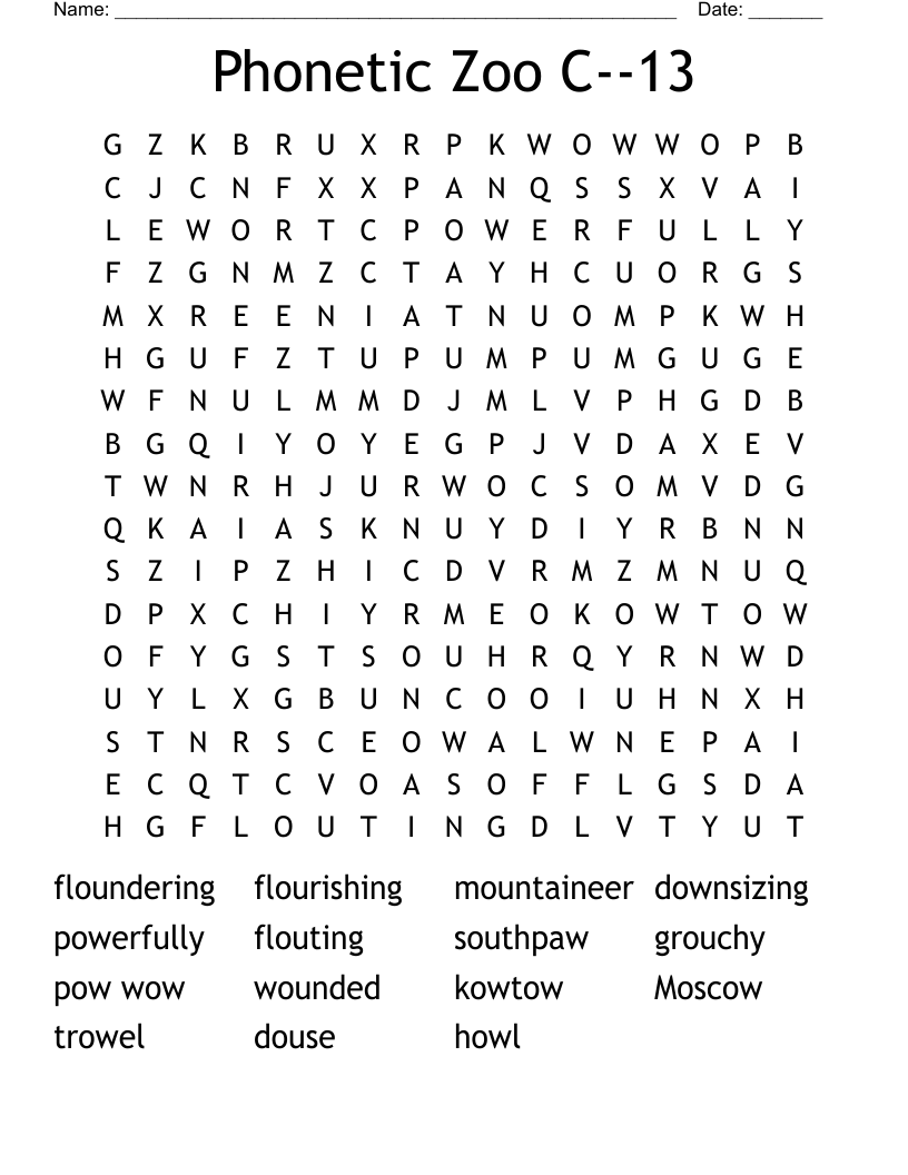 Phonetic Zoo C--13 Word Search