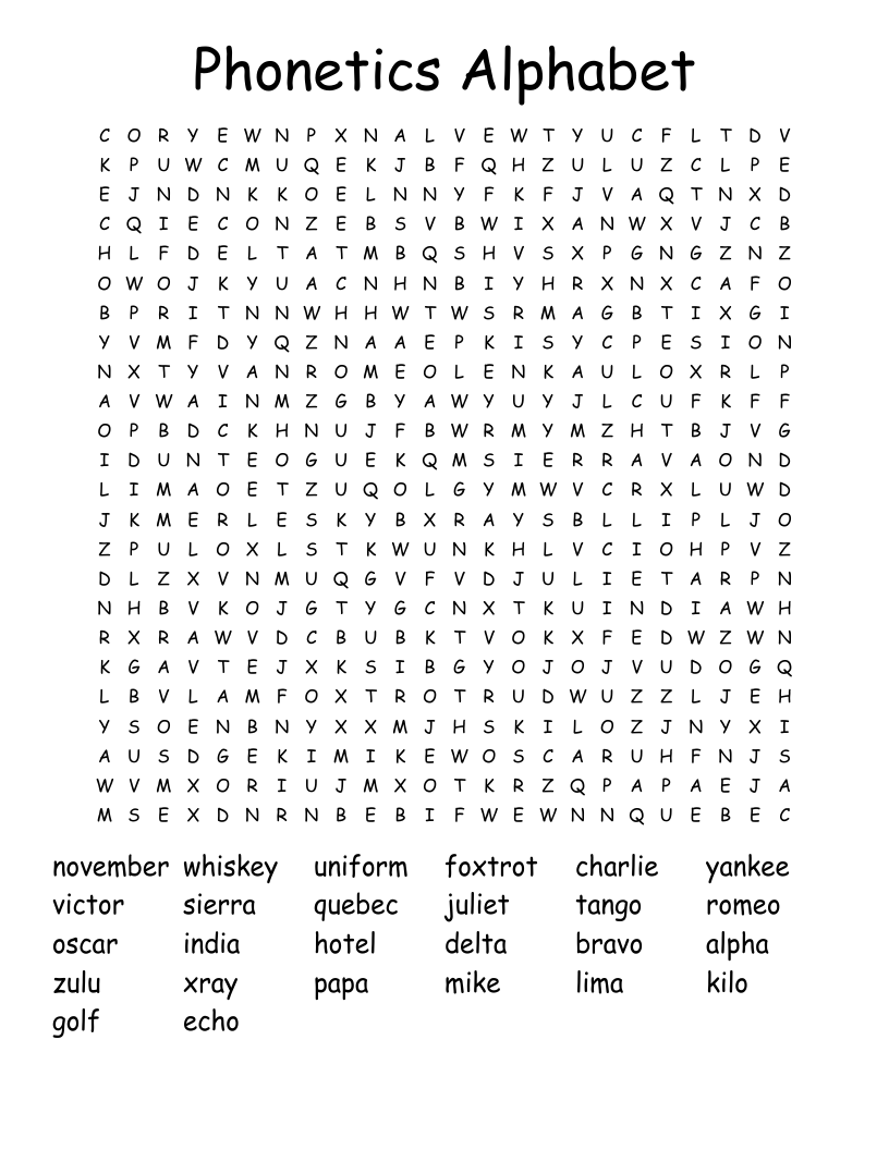 Phonetics Alphabet Word Search