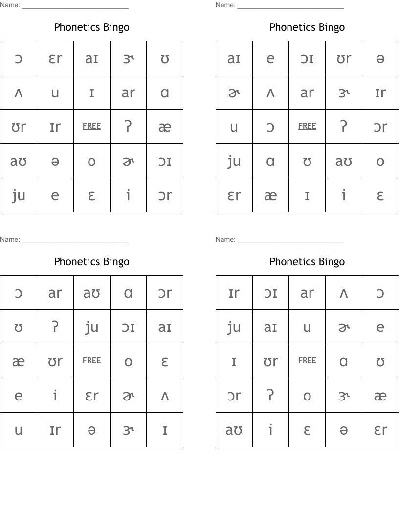 Phonetics Bingo