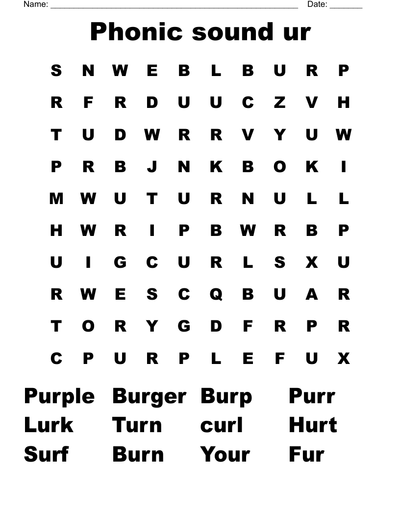 Phonic sound ur Word Search