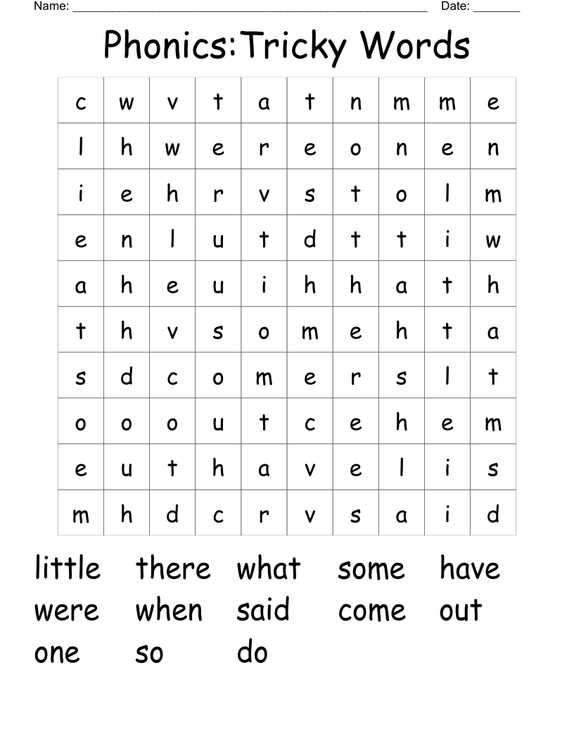 Phonics:Tricky Words Word Search