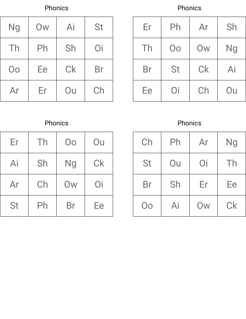 Phonics Bingo Cards