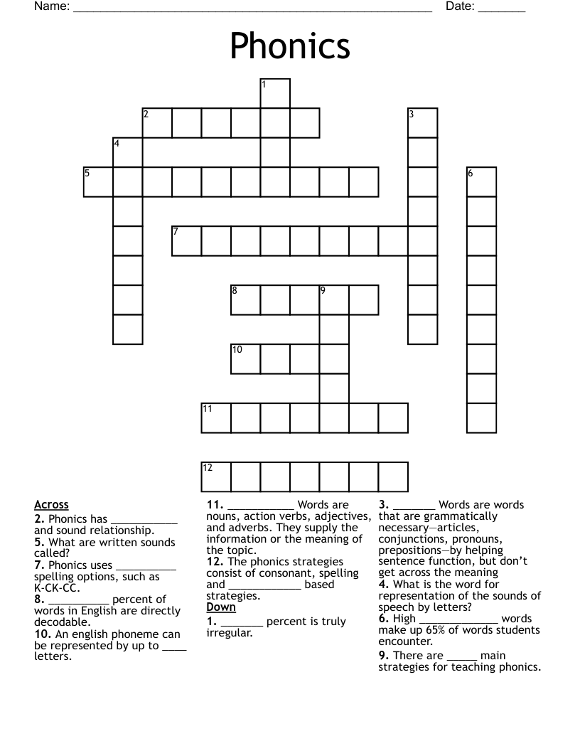 Phonics Crossword