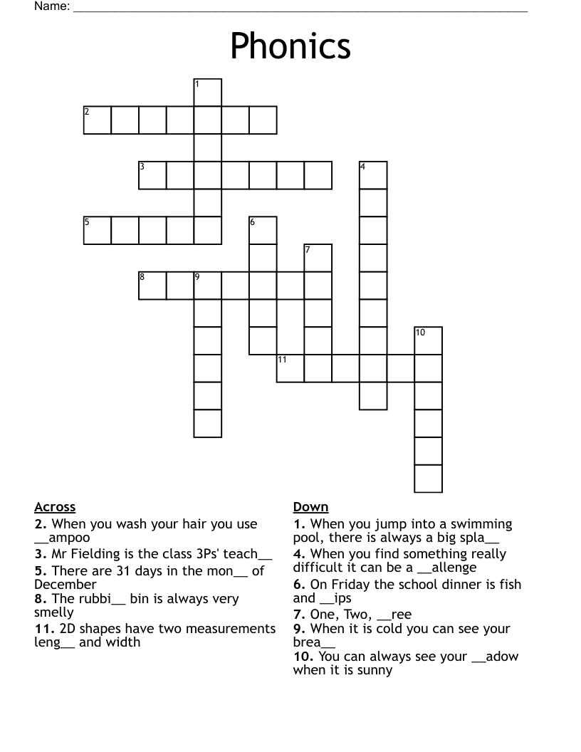 Phonics Crossword